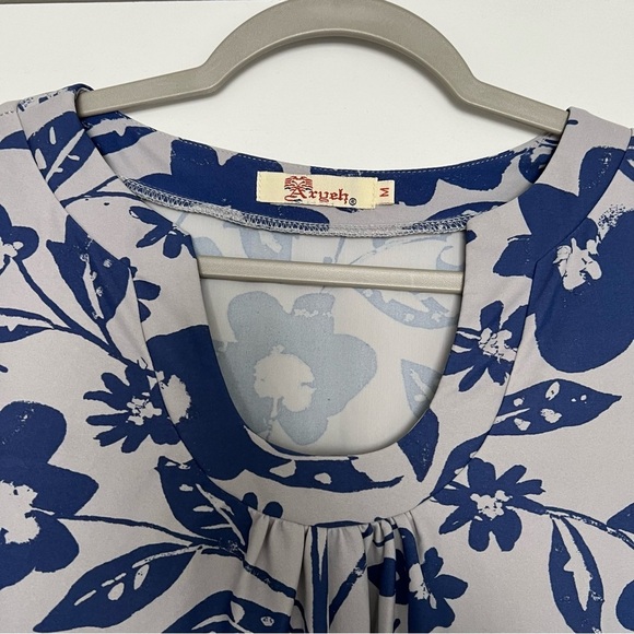 Women’s Axyeh blue floral ruffle sleeve shift dress size medium M - Picture 3 of 5